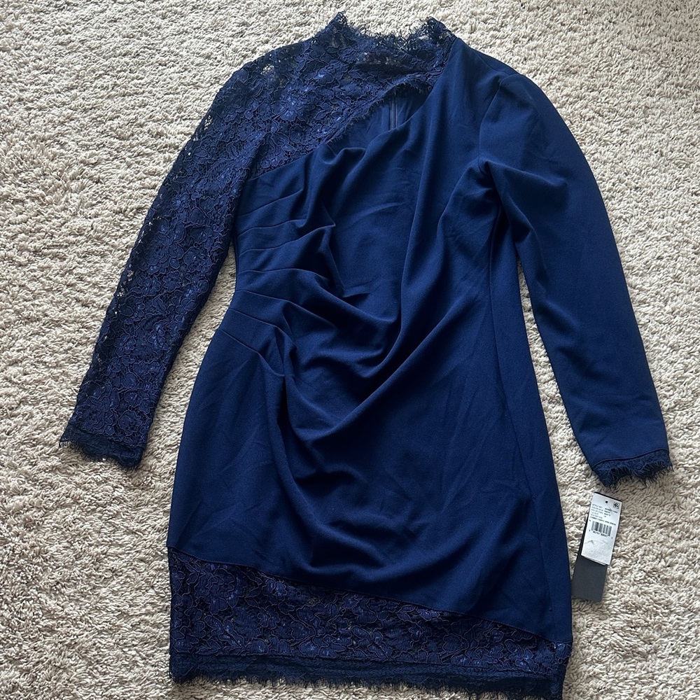Adrianna Papell Navy Blue Lace Dress Sz 14 NWT